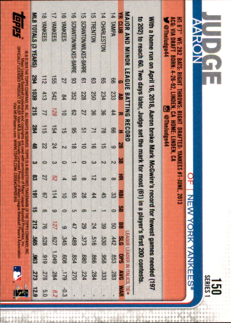 2019 Topps Series 1 Baseball Part 1 Main Set Cards #1 to #250 - Picture 285 of 475