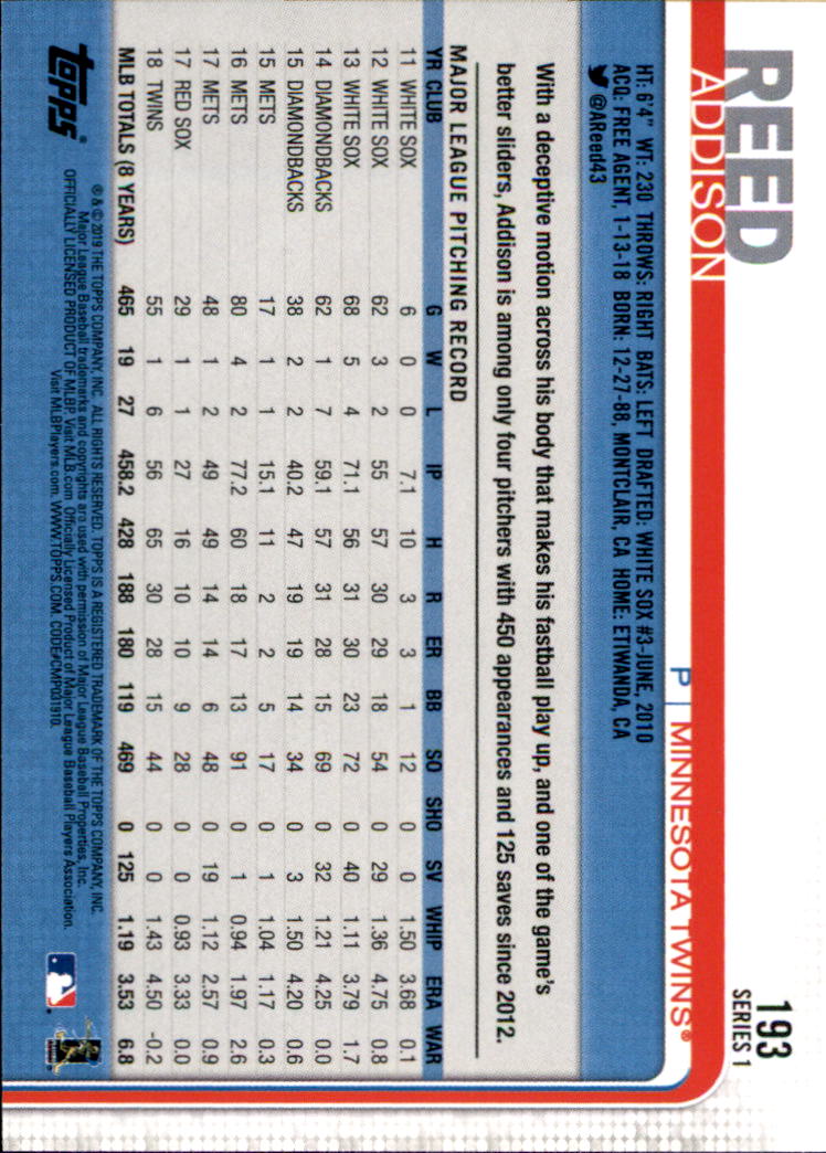 2019 Topps Series 1 Baseball Part 1 Main Set Cards #1 to #250 - Picture 369 of 475