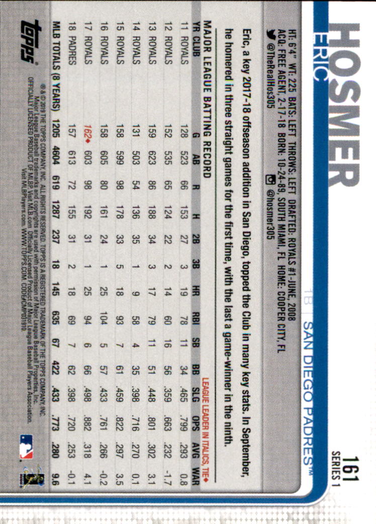 2019 Topps Series 1 Baseball Part 1 Main Set Cards #1 to #250 - Picture 305 of 475