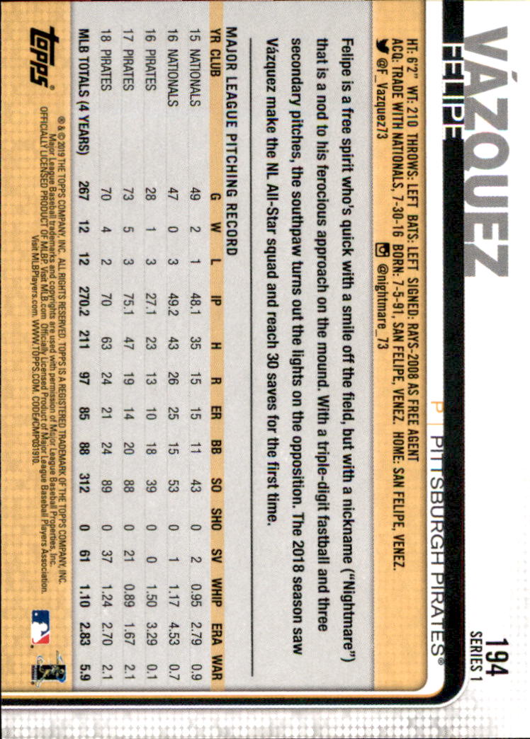 2019 Topps Series 1 Baseball Part 1 Main Set Cards #1 to #250 - Picture 371 of 475