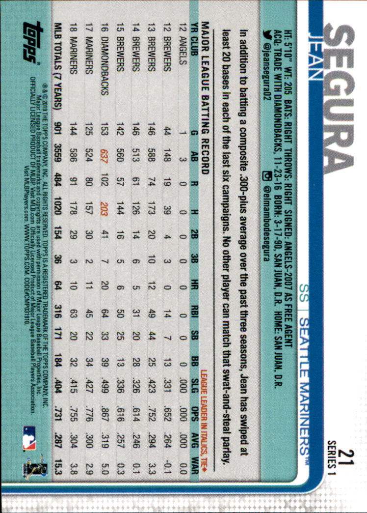 2019 Topps Series 1 Baseball Part 1 Main Set Cards #1 to #250 - Picture 39 of 475