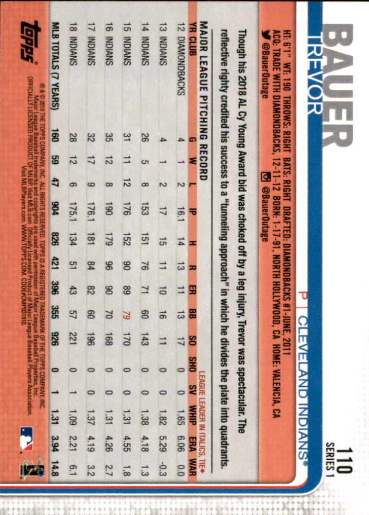 2019 Topps Series 1 Baseball Part 1 Main Set Cards #1 to #250 - Picture 207 of 475