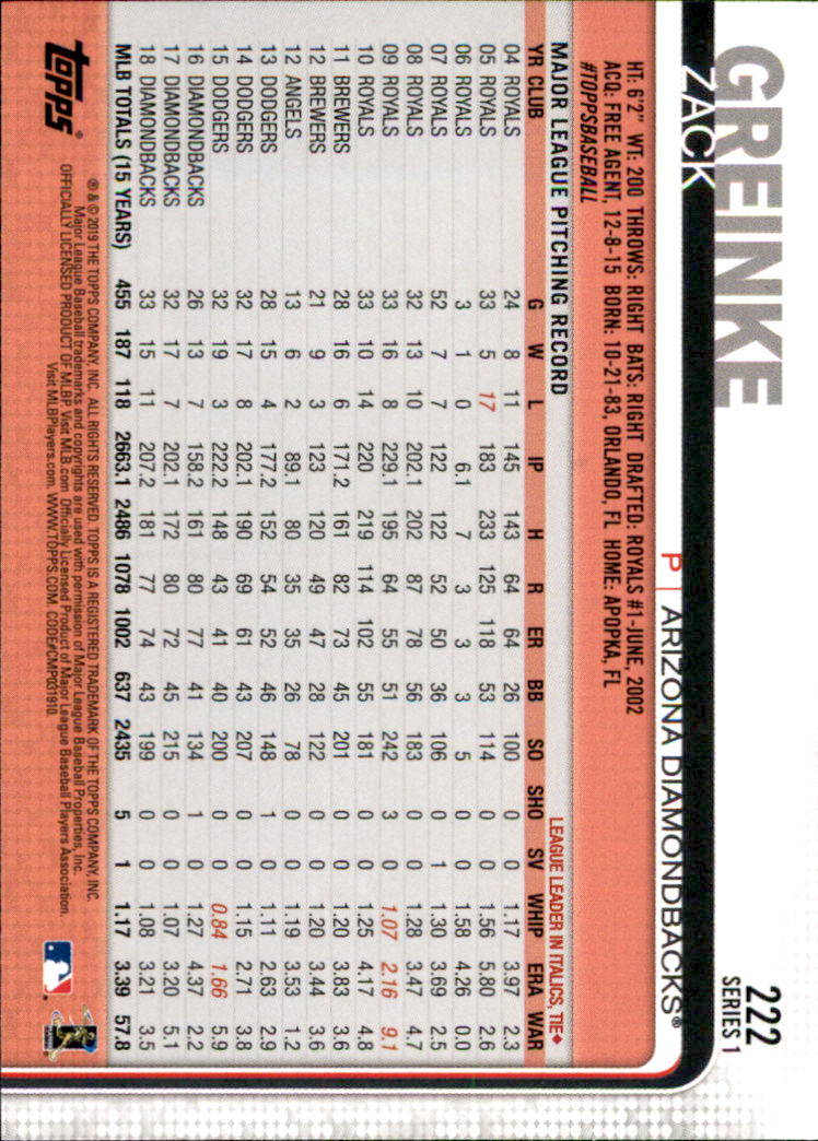 2019 Topps Series 1 Baseball Part 1 Main Set Cards #1 to #250 - Picture 425 of 475