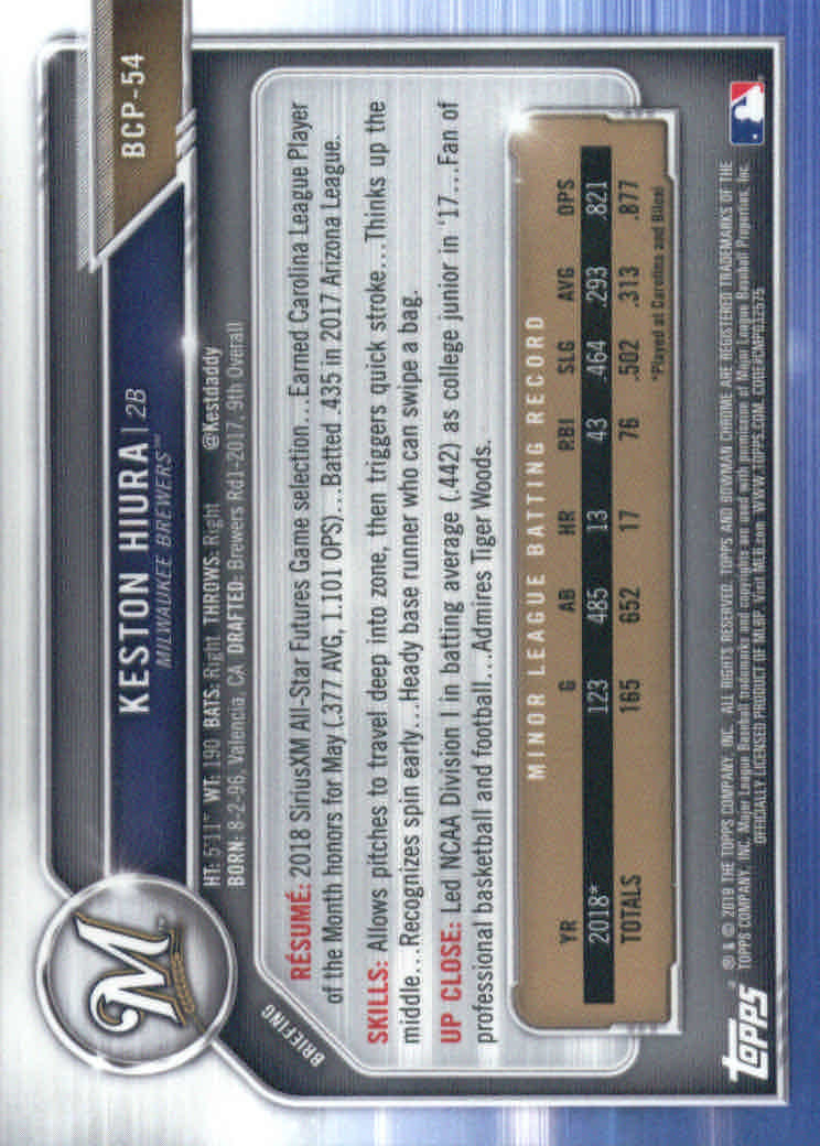 2019 Bowman Chrome Baseball "Prospects" Insert Cards #BCP1 to #BCP250 - Picture 77 of 353