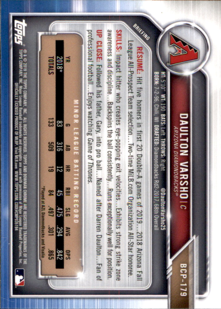 2019 Bowman Chrome Baseball "Prospects" Insert Cards #BCP1 to #BCP250 - Picture 269 of 353