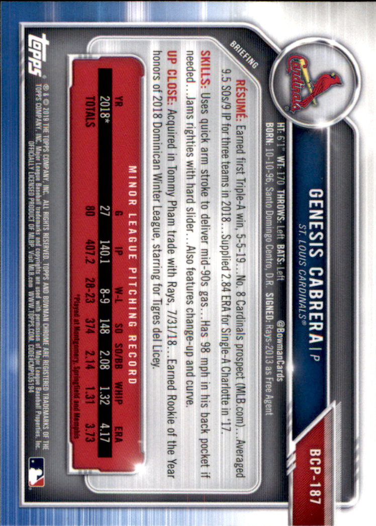 2019 Bowman Chrome Baseball "Prospects" Insert Cards #BCP1 to #BCP250 - Picture 277 of 353
