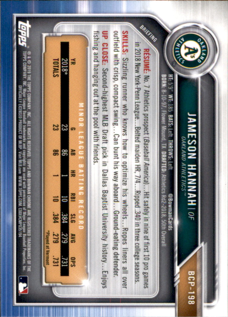 2019 Bowman Chrome Baseball "Prospects" Insert Cards #BCP1 to #BCP250 - Picture 295 of 353
