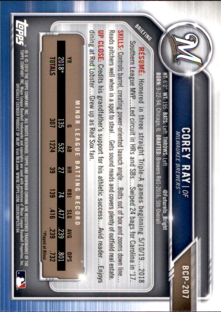2019 Bowman Chrome Baseball "Prospects" Insert Cards #BCP1 to #BCP250 - Picture 307 of 353