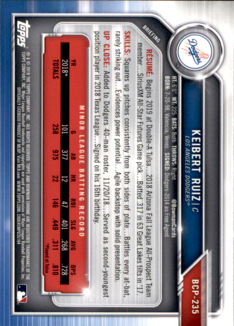 2019 Bowman Chrome Baseball "Prospects" Insert Cards #BCP1 to #BCP250 - Picture 339 of 353