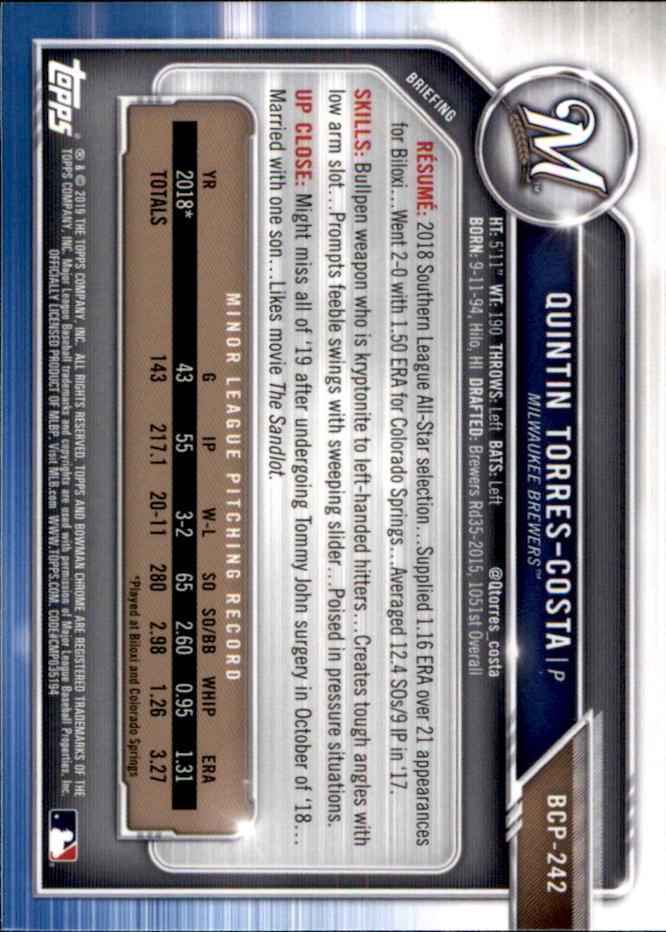 2019 Bowman Chrome Baseball "Prospects" Insert Cards #BCP1 to #BCP250 - Picture 347 of 353