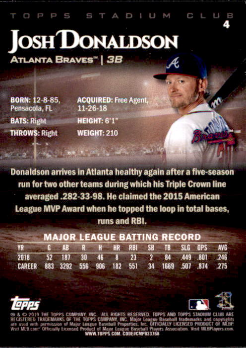 2019 Stadium Club (Topps) Baseball Part 1 Main Set Cards #1 to #150 - Picture 8 of 286