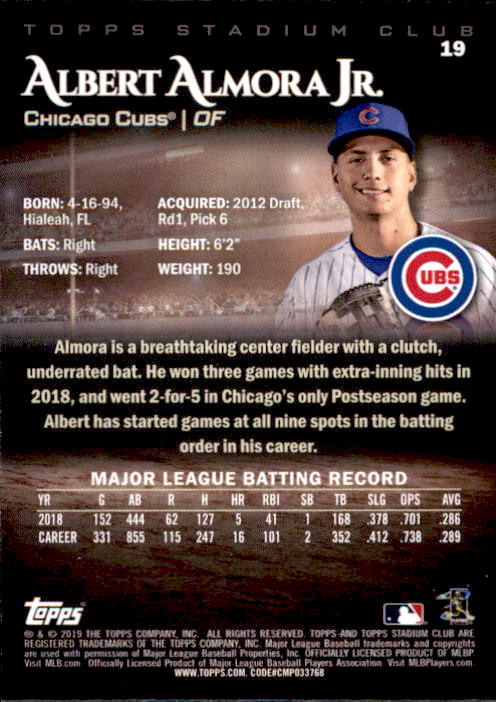 2019 Stadium Club (Topps) Baseball Part 1 Main Set Cards #1 to #150 - Picture 36 of 286