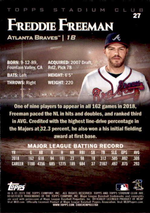 2019 Stadium Club (Topps) Baseball Part 1 Main Set Cards #1 to #150 - Picture 52 of 286