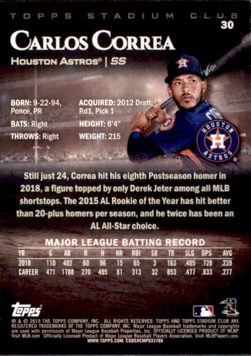 2019 Stadium Club (Topps) Baseball Part 1 Main Set Cards #1 to #150 - Picture 58 of 286