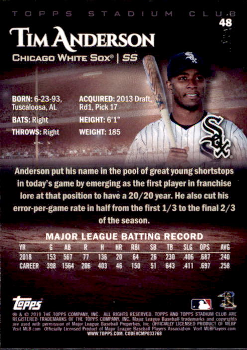 2019 Stadium Club (Topps) Baseball Part 1 Main Set Cards #1 to #150 - Picture 94 of 286