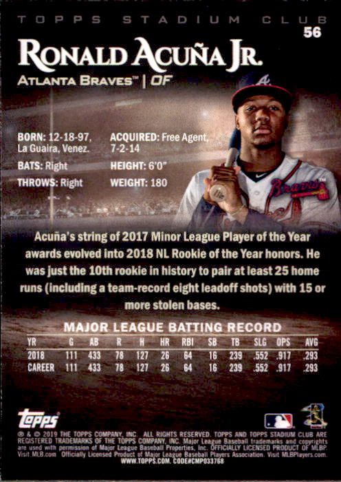 2019 Stadium Club (Topps) Baseball Part 1 Main Set Cards #1 to #150 - Picture 108 of 286