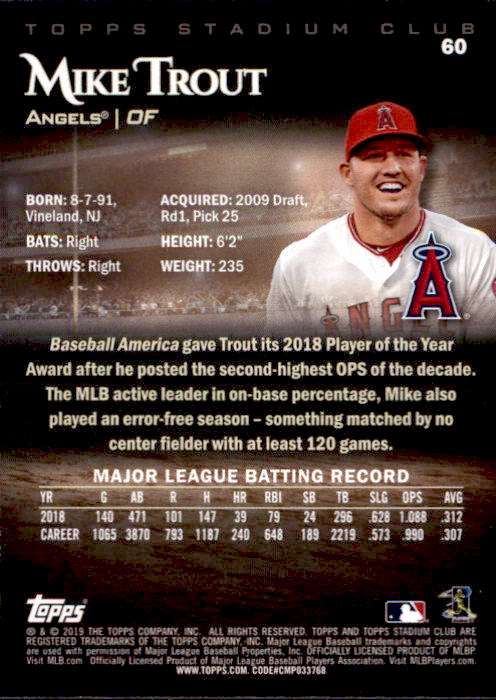 2019 Stadium Club (Topps) Baseball Part 1 Main Set Cards #1 to #150 - Picture 116 of 286