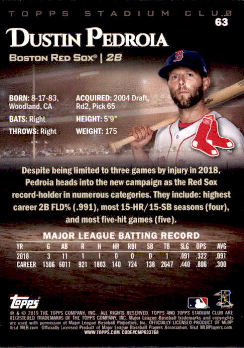 2019 Stadium Club (Topps) Baseball Part 1 Main Set Cards #1 to #150 - Picture 122 of 286