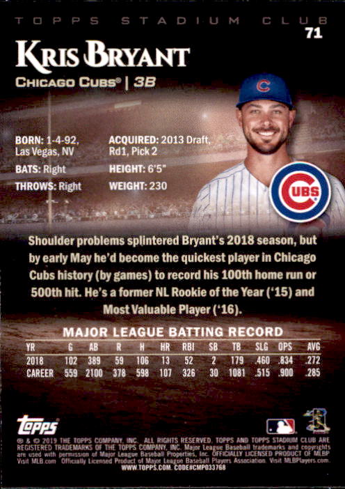 2019 Stadium Club (Topps) Baseball Part 1 Main Set Cards #1 to #150 - Picture 138 of 286