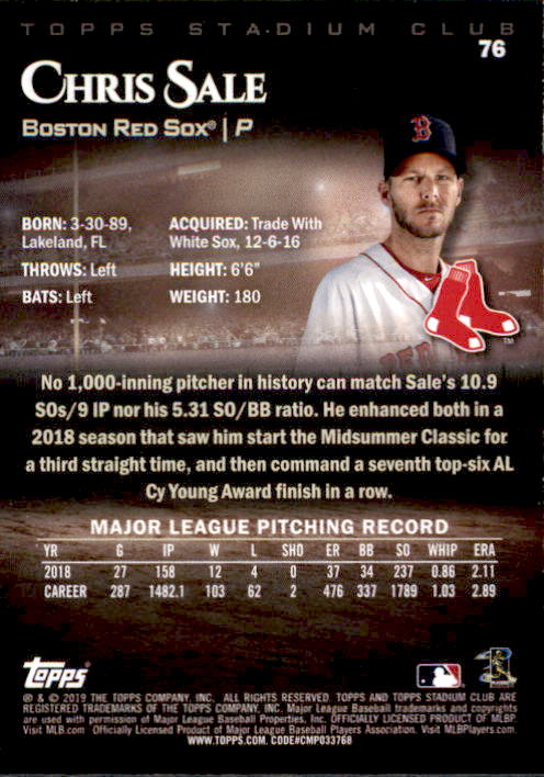 2019 Stadium Club (Topps) Baseball Part 1 Main Set Cards #1 to #150 - Picture 148 of 286