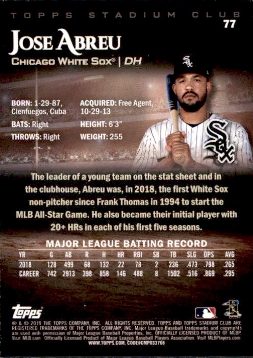 2019 Stadium Club (Topps) Baseball Part 1 Main Set Cards #1 to #150 - Picture 150 of 286