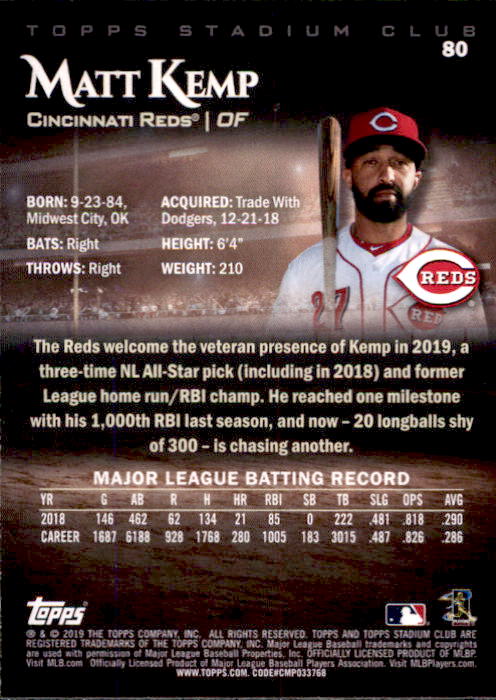 2019 Stadium Club (Topps) Baseball Part 1 Main Set Cards #1 to #150 - Picture 156 of 286