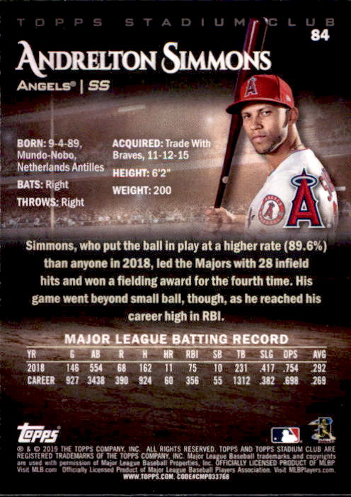 2019 Stadium Club (Topps) Baseball Part 1 Main Set Cards #1 to #150 - Picture 164 of 286