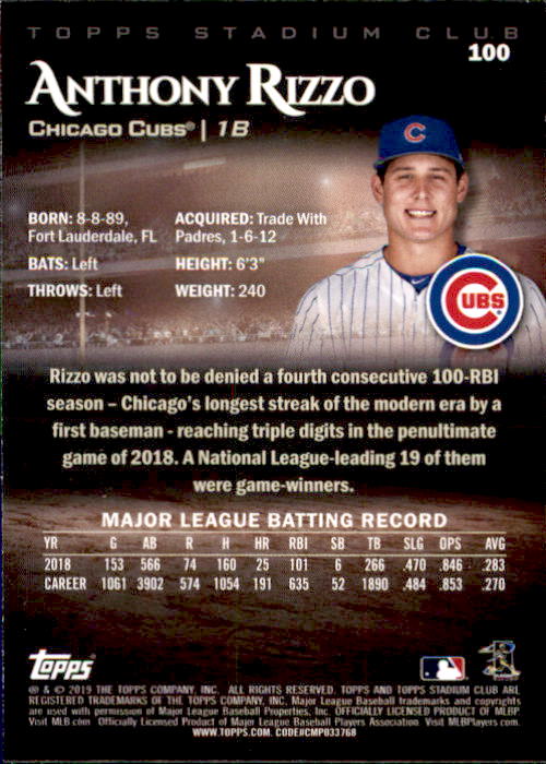 2019 Stadium Club (Topps) Baseball Part 1 Main Set Cards #1 to #150 - Picture 190 of 286
