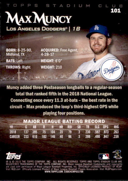 2019 Stadium Club (Topps) Baseball Part 1 Main Set Cards #1 to #150 - Picture 192 of 286