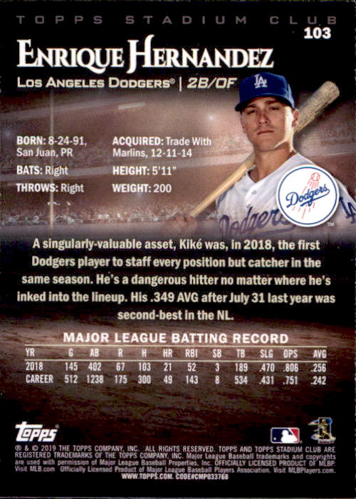 2019 Stadium Club (Topps) Baseball Part 1 Main Set Cards #1 to #150 - Picture 196 of 286