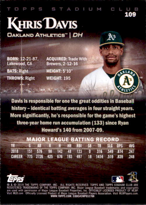 2019 Stadium Club (Topps) Baseball Part 1 Main Set Cards #1 to #150 - Picture 206 of 286