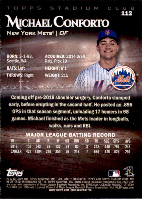 2019 Stadium Club (Topps) Baseball Part 1 Main Set Cards #1 to #150 - Picture 212 of 286