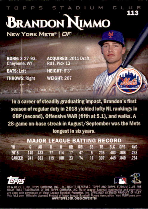 2019 Stadium Club (Topps) Baseball Part 1 Main Set Cards #1 to #150 - Picture 214 of 286