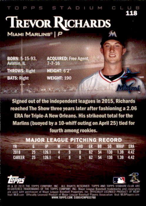 2019 Stadium Club (Topps) Baseball Part 1 Main Set Cards #1 to #150 - Picture 224 of 286