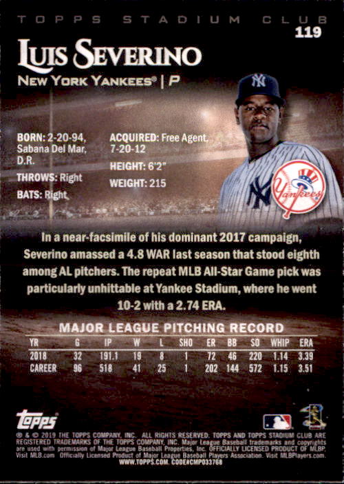 2019 Stadium Club (Topps) Baseball Part 1 Main Set Cards #1 to #150 - Picture 226 of 286