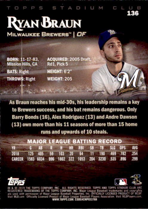 2019 Stadium Club (Topps) Baseball Part 1 Main Set Cards #1 to #150 - Picture 260 of 286