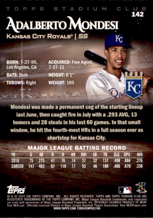 2019 Stadium Club (Topps) Baseball Part 1 Main Set Cards #1 to #150 - Picture 270 of 286