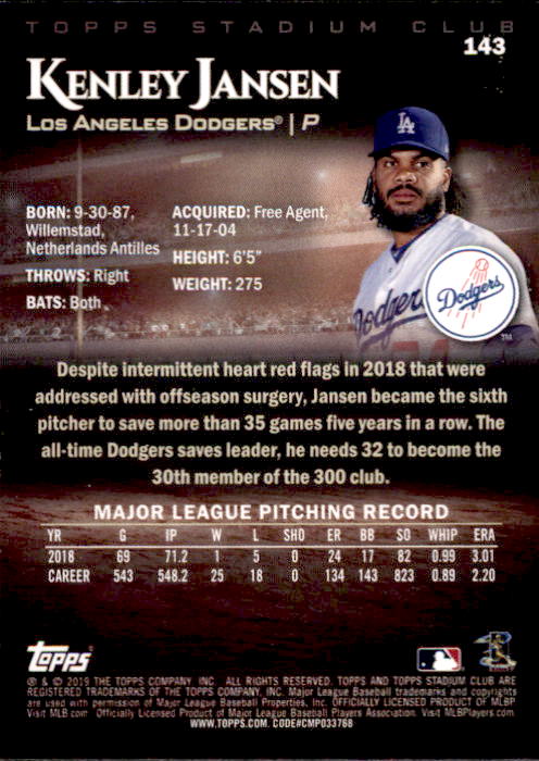 2019 Stadium Club (Topps) Baseball Part 1 Main Set Cards #1 to #150 - Picture 272 of 286