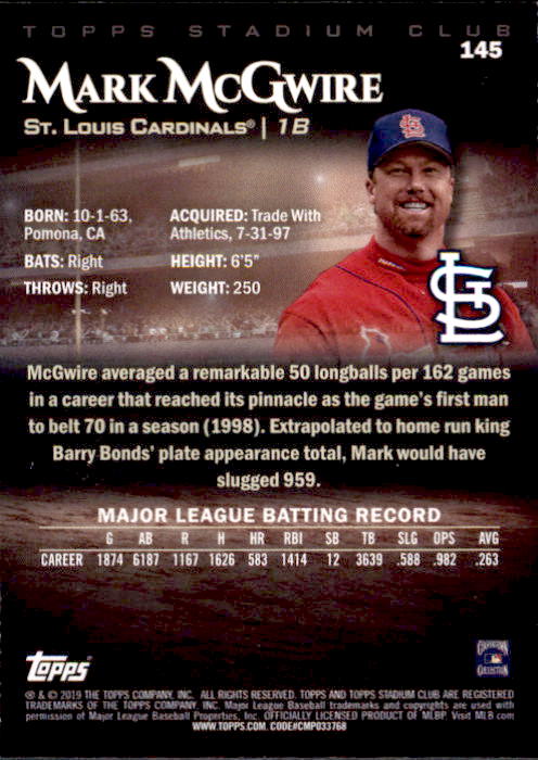 2019 Stadium Club (Topps) Baseball Part 1 Main Set Cards #1 to #150 - Picture 276 of 286