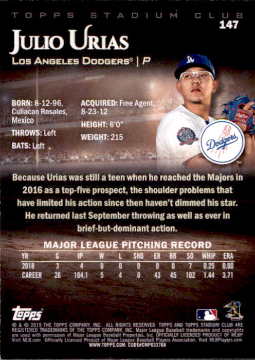 2019 Stadium Club (Topps) Baseball Part 1 Main Set Cards #1 to #150 - Picture 280 of 286