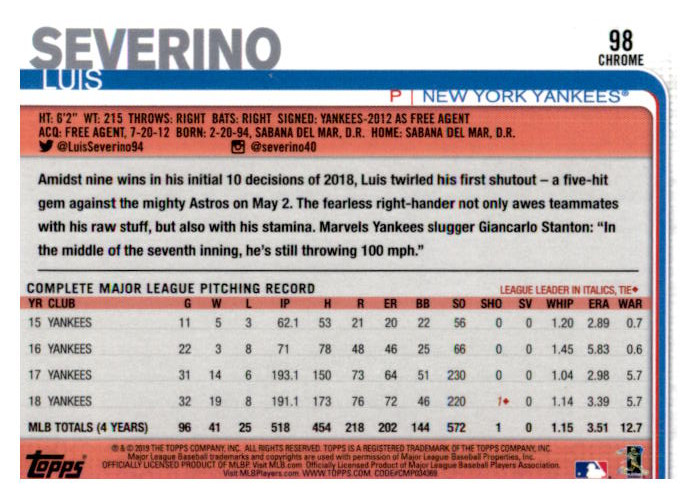 2019 Topps Chrome Baseball Part 1 Main Set Cards #1 to #204 - Picture 188 of 377