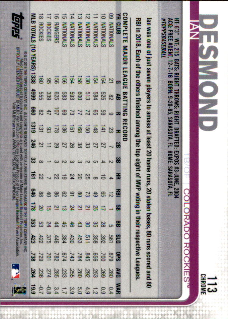 2019 Topps Chrome Baseball Part 1 Main Set Cards #1 to #204 - Picture 216 of 377