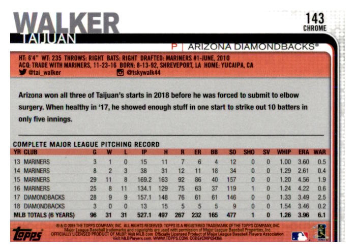 2019 Topps Chrome Baseball Part 1 Main Set Cards #1 to #204 - Picture 270 of 377