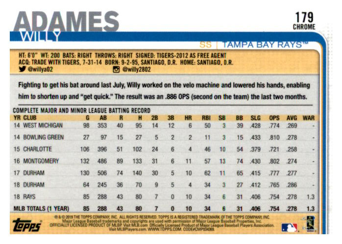 2019 Topps Chrome Baseball Part 1 Main Set Cards #1 to #204 - Picture 329 of 377