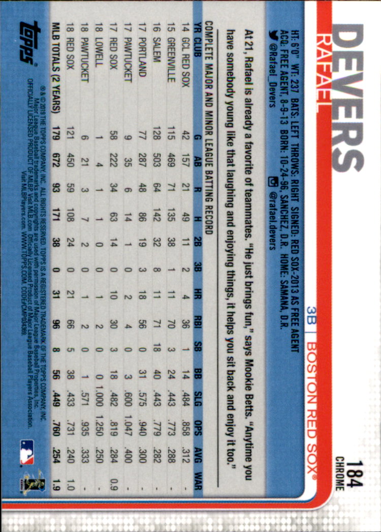 2019 Topps Chrome Baseball Part 1 Main Set Cards #1 to #204 - Picture 337 of 377