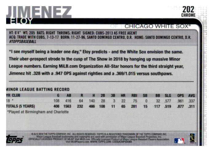 2019 Topps Chrome Baseball Part 1 Main Set Cards #1 to #204 - Picture 373 of 377