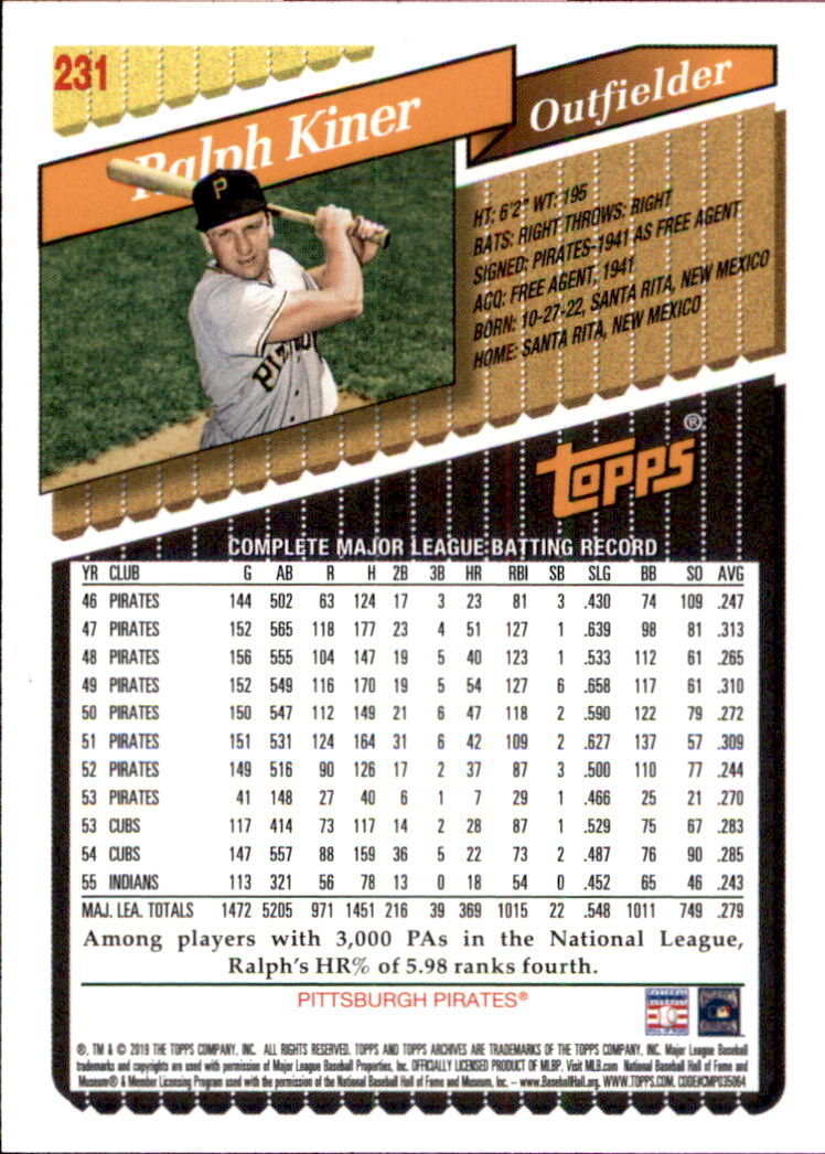 2019 Topps Archives Baseball Part 2 Main Set Cards #201 to #330 - Picture 61 of 225