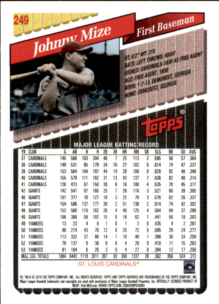 2019 Topps Archives Baseball Part 2 Main Set Cards #201 to #330 - Picture 97 of 225