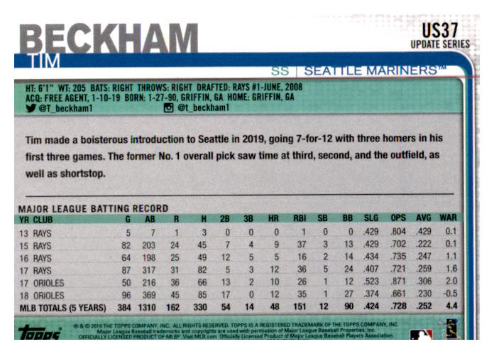 2019 Topps Update Baseball Part 1 Main Set Cards #US1 to #US150 - Picture 71 of 289