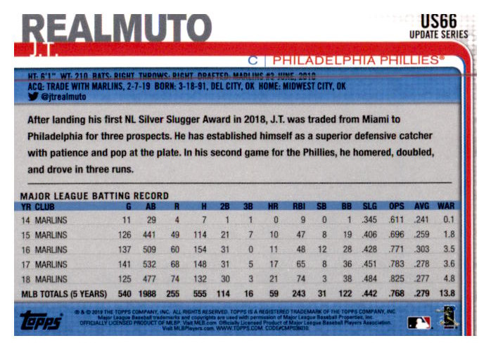 2019 Topps Update Baseball Part 1 Main Set Cards #US1 to #US150 - Picture 125 of 289